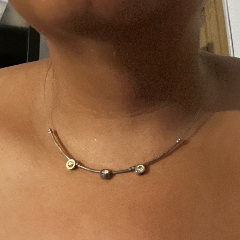 Vintage Y2K Invisible Wire Necklace, with Three Rhinestones Clavicle Nec…